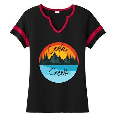 Camping Graphic Tee. Cedar Creek Ladies Halftime Notch Neck Tee