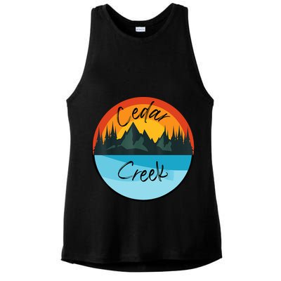 Camping Graphic Tee. Cedar Creek Ladies PosiCharge Tri-Blend Wicking Tank