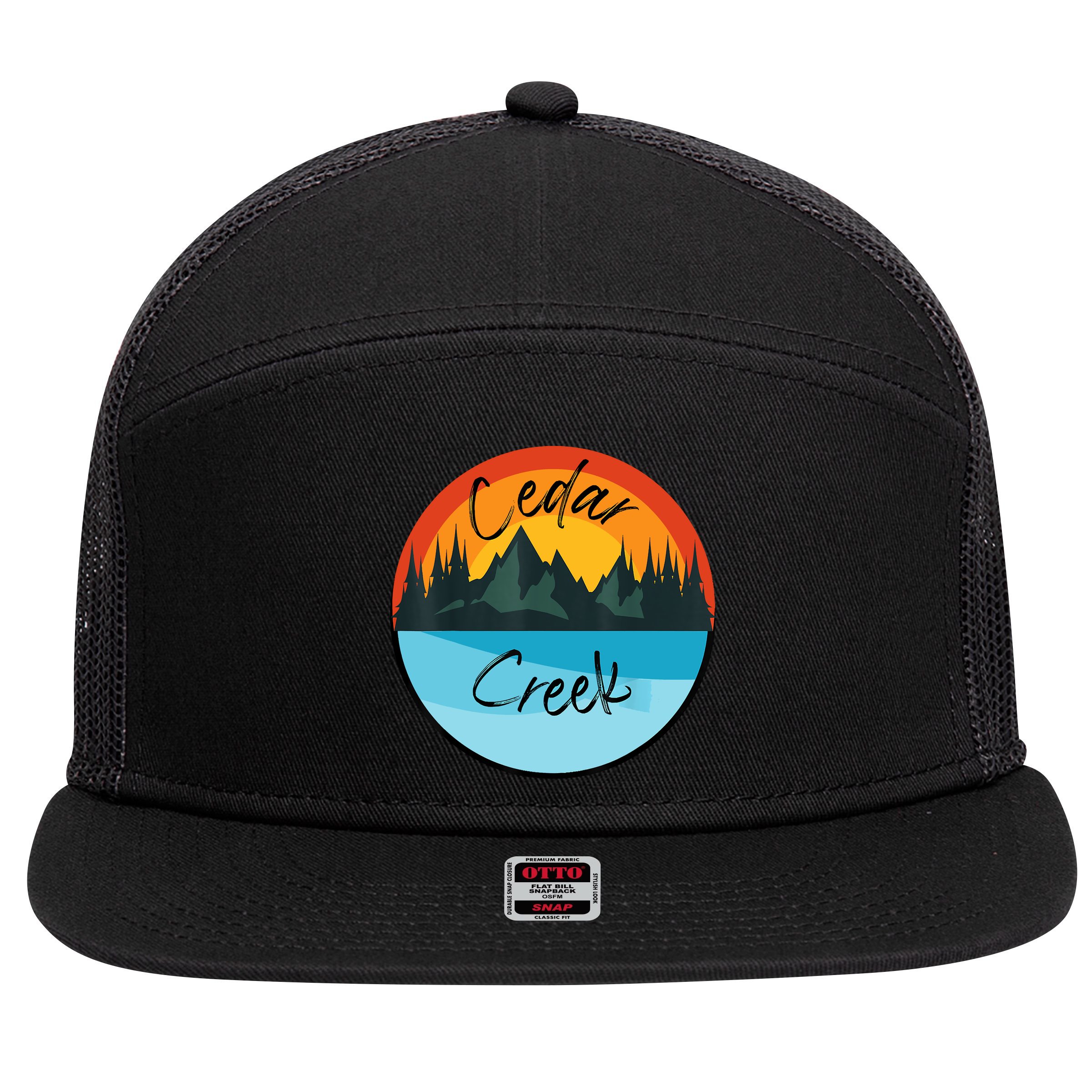 Camping Graphic Tee. Cedar Creek 7 Panel Mesh Trucker Snapback Hat