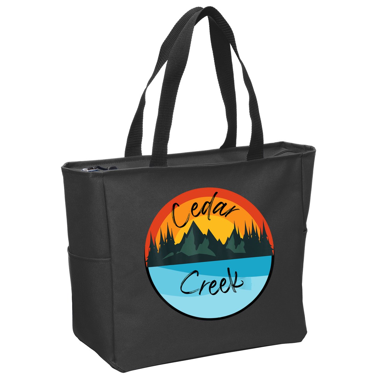 Camping Graphic Tee. Cedar Creek Zip Tote Bag