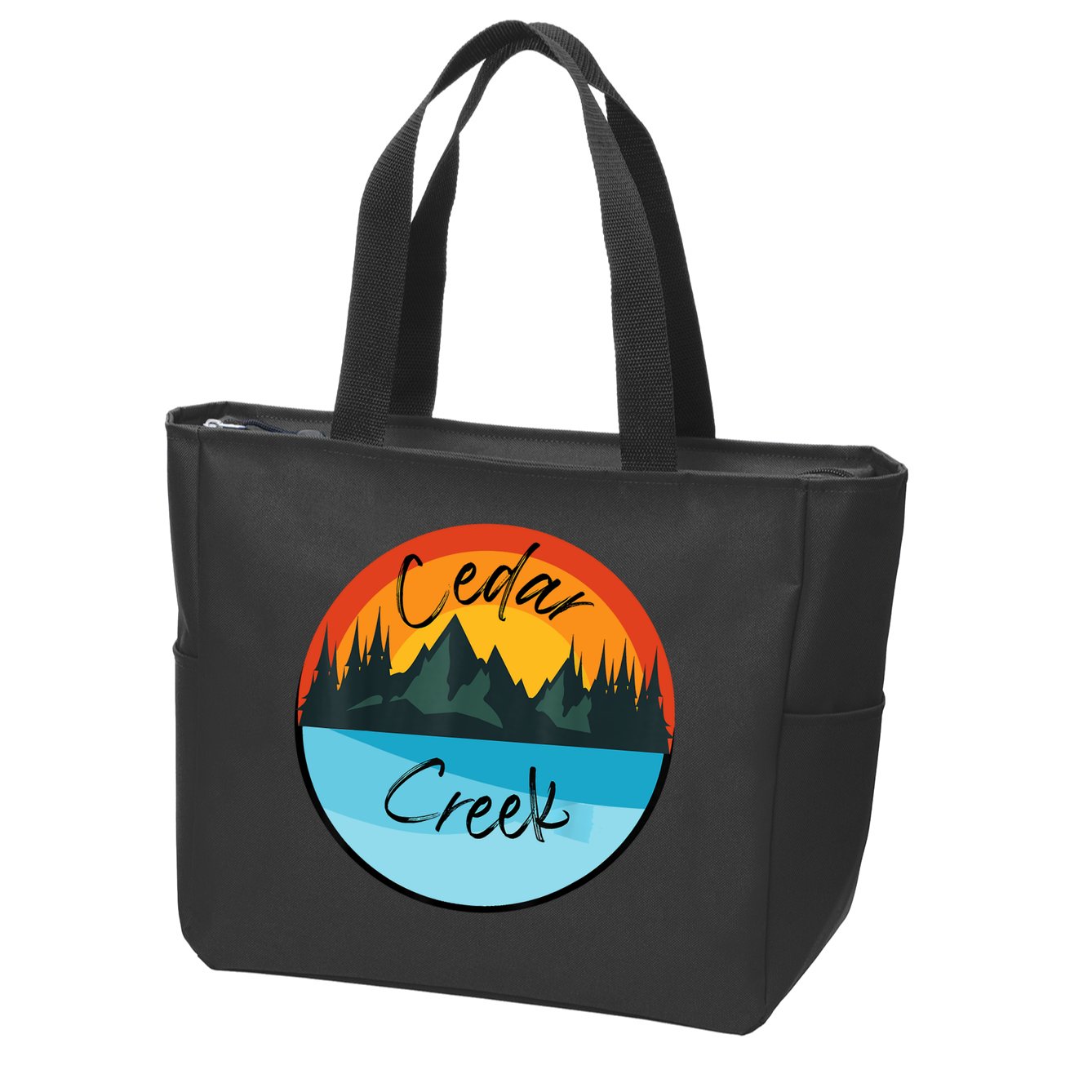 Camping Graphic Tee. Cedar Creek Zip Tote Bag