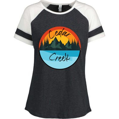 Camping Graphic Tee. Cedar Creek Enza Ladies Jersey Colorblock Tee