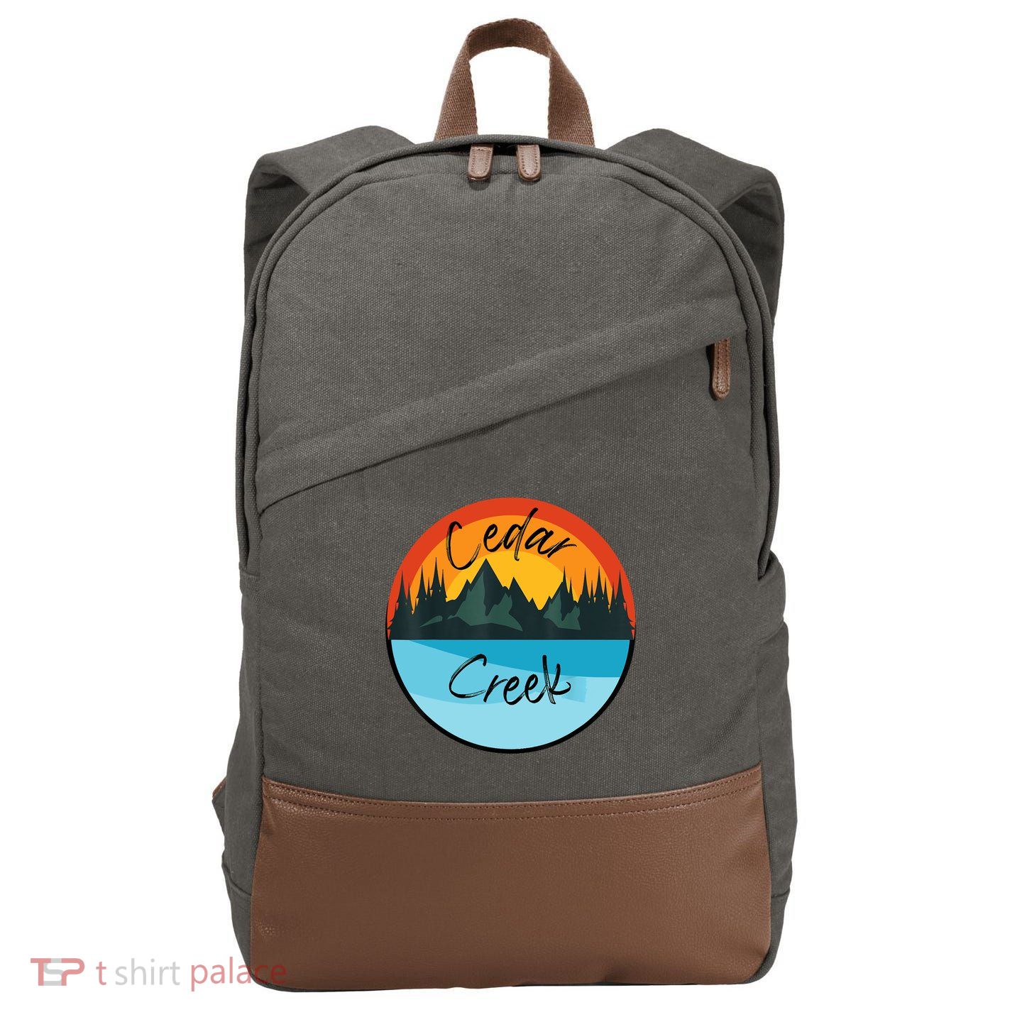 Camping Graphic Tee. Cedar Creek Cotton Canvas Backpack