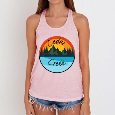 Camping Graphic Tee. Cedar Creek Women's Knotted Racerback Tank