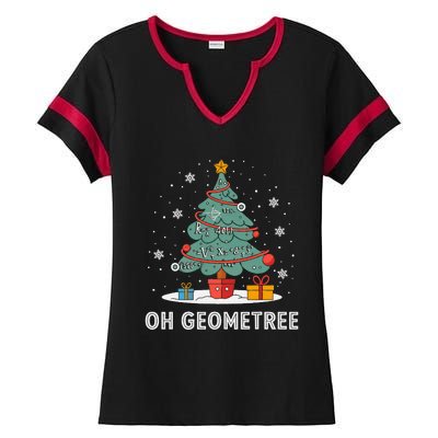 Christmas Geometry Teacher Xmas Math Equations Geometreetree Ladies Halftime Notch Neck Tee