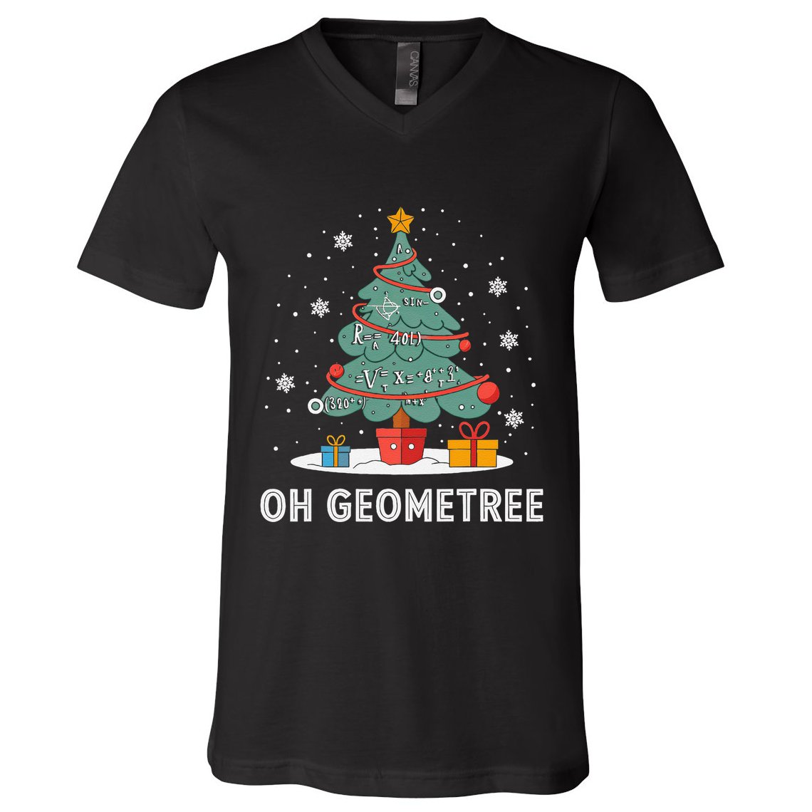 Christmas Geometry Teacher Xmas Math Equations Geometreetree V-Neck T-Shirt