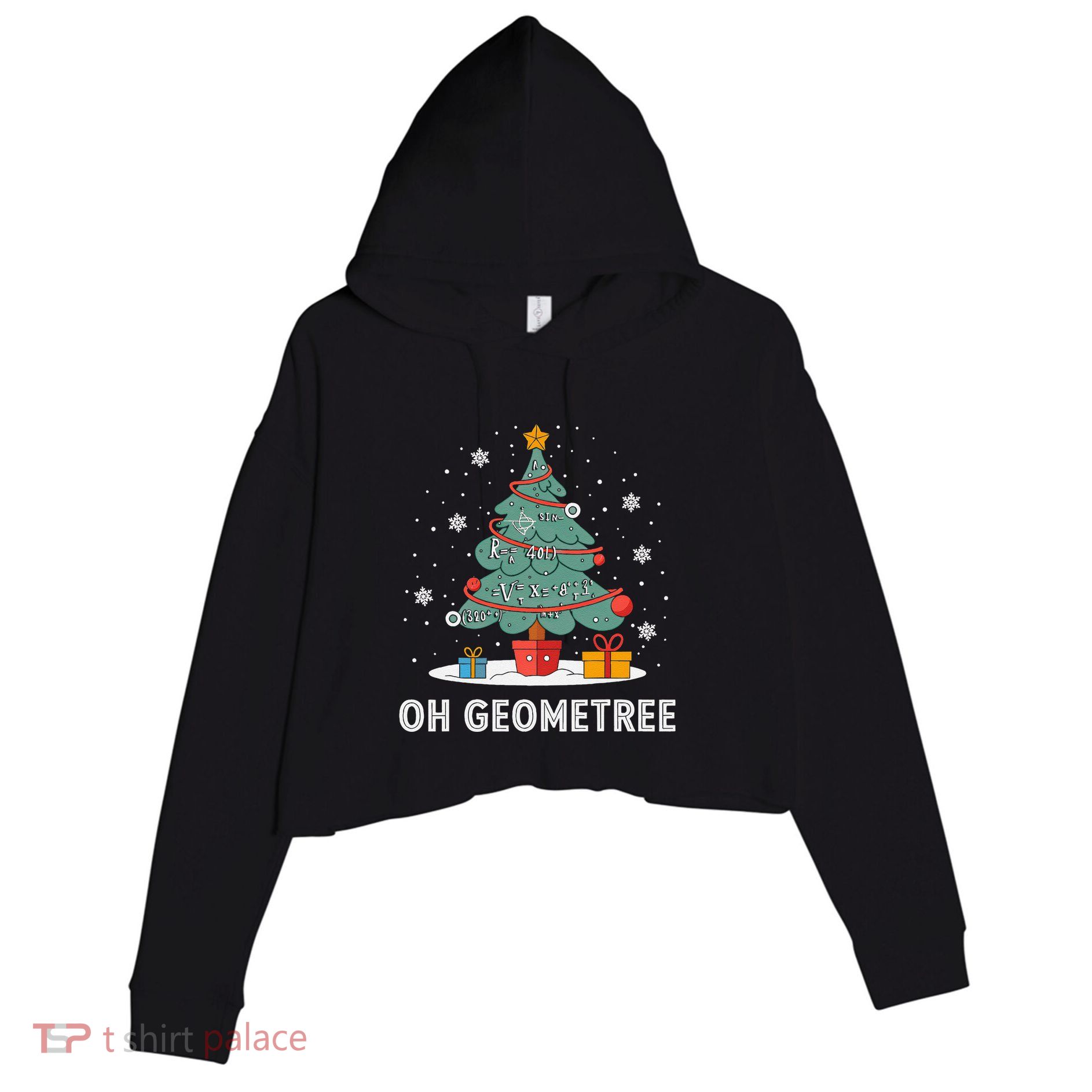 Christmas Geometry Teacher Xmas Math Equations Geometreetree Crop Fleece Hoodie