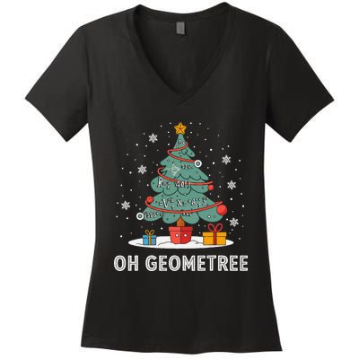 Christmas Geometry Teacher Xmas Math Equations Geometreetree Women's V-Neck T-Shirt