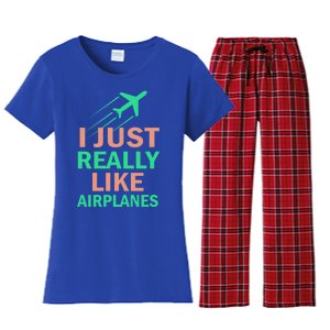 Cool Graphics Tees I Just Really Like Airplanes Gift Women's Flannel Pajama Set