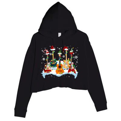 Christmas Guitar Tree Xmas Lights Santa Guitar Instruts Gift Crop Fleece Hoodie