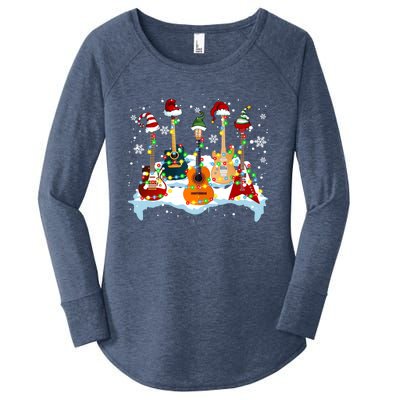 Christmas Guitar Tree Xmas Lights Santa Guitar Instruts Gift Women's Perfect Tri Tunic Long Sleeve Shirt