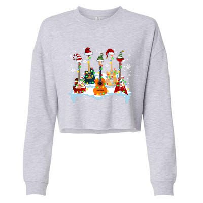 Christmas Guitar Tree Xmas Lights Santa Guitar Instruts Gift Cropped Pullover Crew