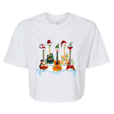 Christmas Guitar Tree Xmas Lights Santa Guitar Instruts Gift Bella+Canvas Jersey Crop Tee