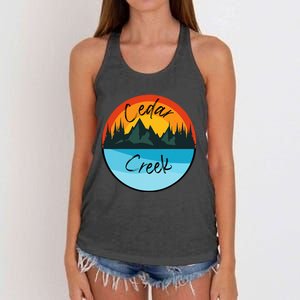 Camping Graphic Tee. Cedar Creek Graphic Tee. Women's Knotted Racerback Tank