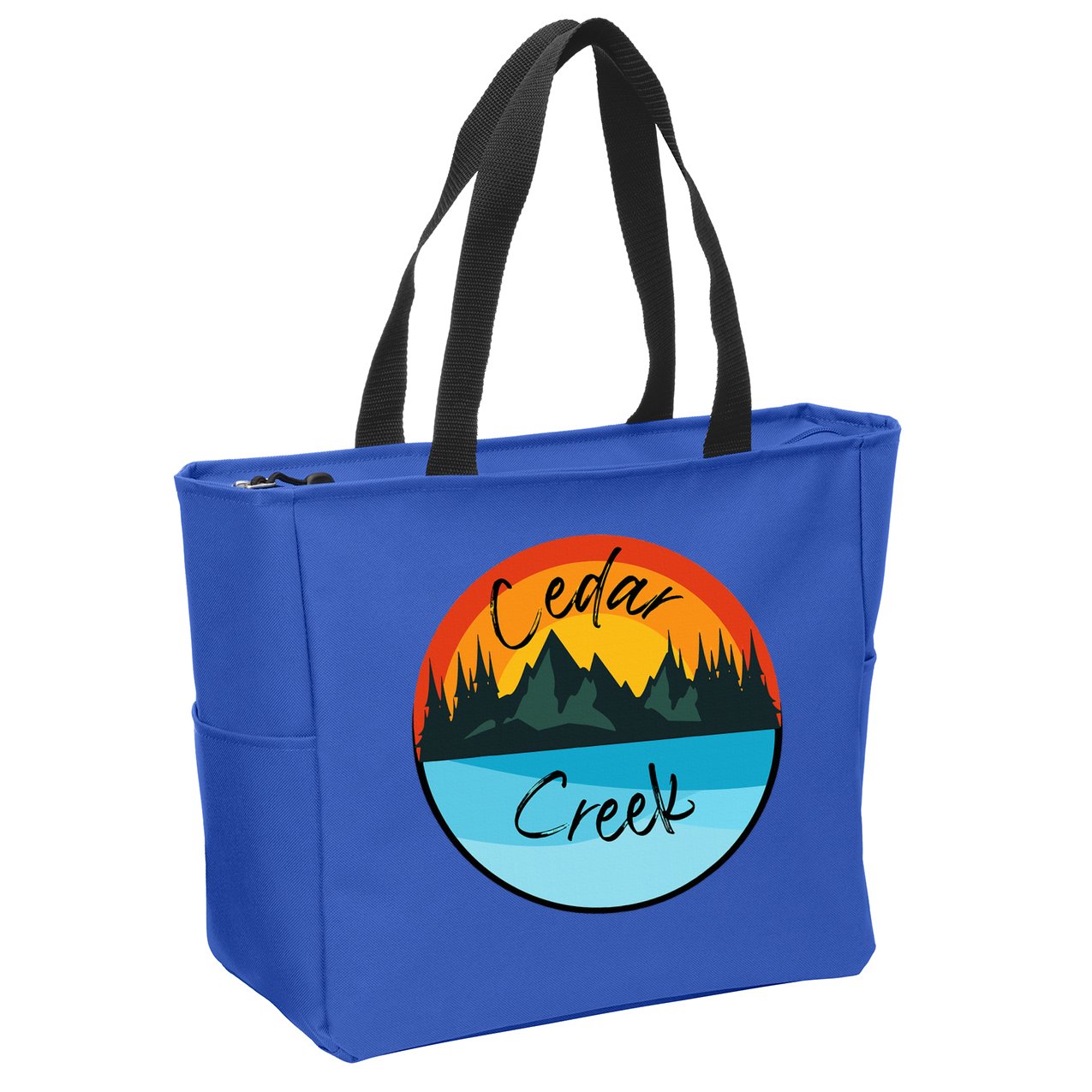 Camping Graphic Tee. Cedar Creek Graphic Tee. Zip Tote Bag