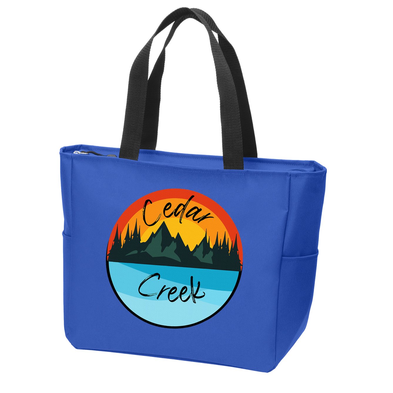 Camping Graphic Tee. Cedar Creek Graphic Tee. Zip Tote Bag