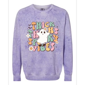 Cute Ghost Thick Thighs Spooky Vibes Death Pumpkin Retro Halloween Colorblast Crewneck Sweatshirt