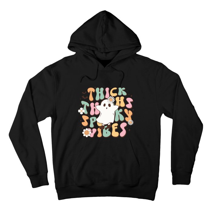 Cute Ghost Thick Thighs Spooky Vibes Death Pumpkin Retro Halloween Hoodie