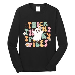 Cute Ghost Thick Thighs Spooky Vibes Death Pumpkin Retro Halloween Long Sleeve Shirt