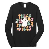 Cute Ghost Thick Thighs Spooky Vibes Death Pumpkin Retro Halloween Long Sleeve Shirt