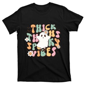 Cute Ghost Thick Thighs Spooky Vibes Death Pumpkin Retro Halloween T-Shirt