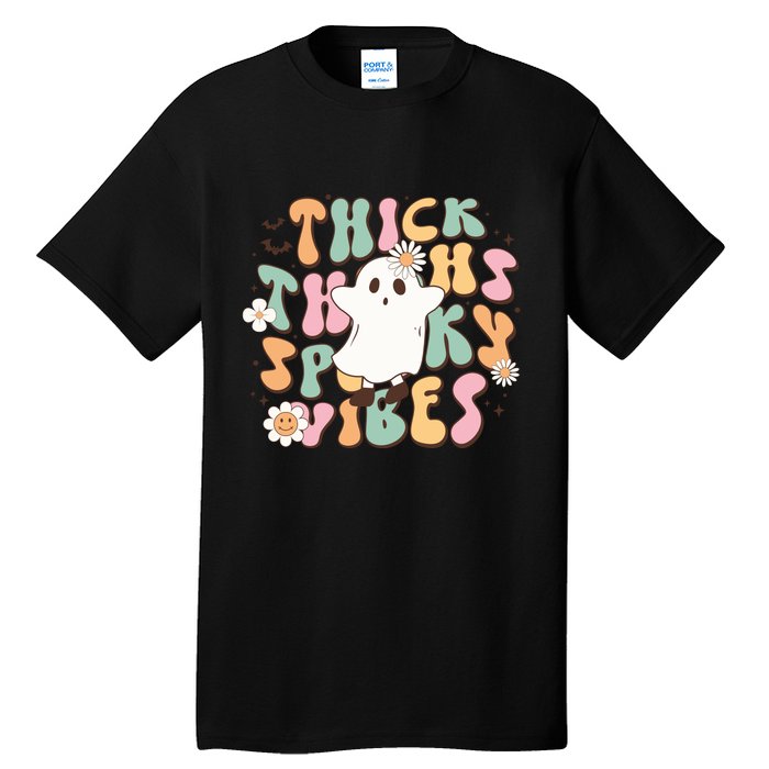 Cute Ghost Thick Thighs Spooky Vibes Death Pumpkin Retro Halloween Tall T-Shirt