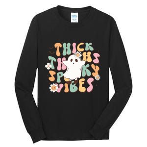 Cute Ghost Thick Thighs Spooky Vibes Death Pumpkin Retro Halloween Tall Long Sleeve T-Shirt