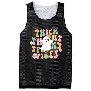 Cute Ghost Thick Thighs Spooky Vibes Death Pumpkin Retro Halloween Mesh Reversible Basketball Jersey Tank