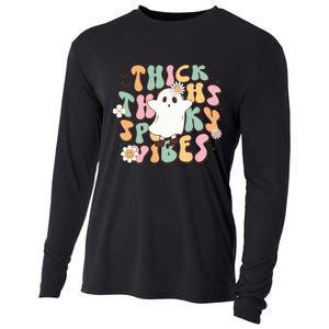 Cute Ghost Thick Thighs Spooky Vibes Death Pumpkin Retro Halloween Cooling Performance Long Sleeve Crew