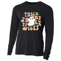 Cute Ghost Thick Thighs Spooky Vibes Death Pumpkin Retro Halloween Cooling Performance Long Sleeve Crew