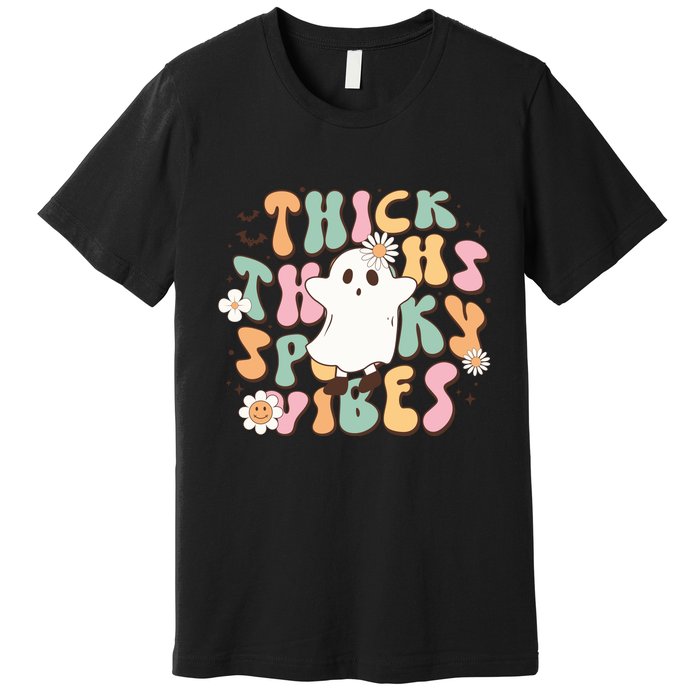 Cute Ghost Thick Thighs Spooky Vibes Death Pumpkin Retro Halloween Premium T-Shirt