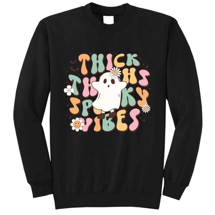 Cute Ghost Thick Thighs Spooky Vibes Death Pumpkin Retro Halloween Tall Sweatshirt