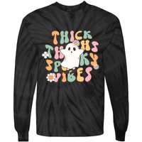 Cute Ghost Thick Thighs Spooky Vibes Death Pumpkin Retro Halloween Tie-Dye Long Sleeve Shirt