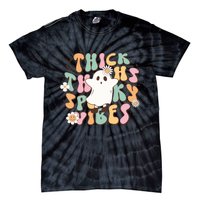 Cute Ghost Thick Thighs Spooky Vibes Death Pumpkin Retro Halloween Tie-Dye T-Shirt