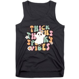 Cute Ghost Thick Thighs Spooky Vibes Death Pumpkin Retro Halloween Tank Top