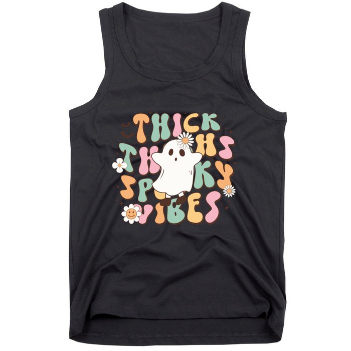 Cute Ghost Thick Thighs Spooky Vibes Death Pumpkin Retro Halloween Tank Top