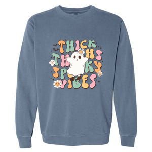 Cute Ghost Thick Thighs Spooky Vibes Death Pumpkin Retro Halloween Garment-Dyed Sweatshirt