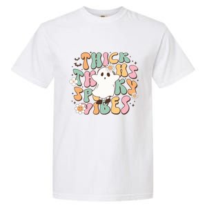 Cute Ghost Thick Thighs Spooky Vibes Death Pumpkin Retro Halloween Garment-Dyed Heavyweight T-Shirt