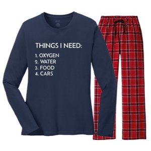 Car Guy Things I Need Oxygen And Cars Funny Auto Enthusiast Women's Long Sleeve Flannel Pajama Set 