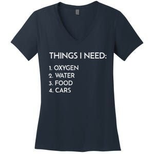 Car Guy Things I Need Oxygen And Cars Funny Auto Enthusiast Women's V-Neck T-Shirt