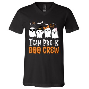 Cute Ghost Team Pre K Boo Crew Halloween Teacher Student V-Neck T-Shirt