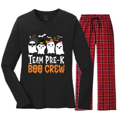 Cute Ghost Team Pre K Boo Crew Halloween Teacher Student Women's Long Sleeve Flannel Pajama Set 