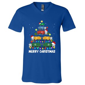 Cute Garbage Truck Christmas Tree Lights Ornat Decor Xmas Meaningful Gift V-Neck T-Shirt