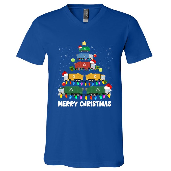 Cute Garbage Truck Christmas Tree Lights Ornat Decor Xmas Meaningful Gift V-Neck T-Shirt