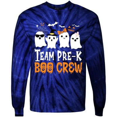 Cute Ghost Team Pre K Boo Crew Halloween Teacher Student Tie-Dye Long Sleeve Shirt