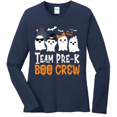 Cute Ghost Team Pre K Boo Crew Halloween Teacher Student Ladies Long Sleeve Shirt