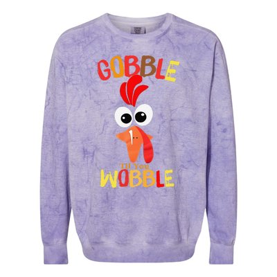 Cute Gobble Til You Wobble Costume Thanksgiving Day Women Colorblast Crewneck Sweatshirt