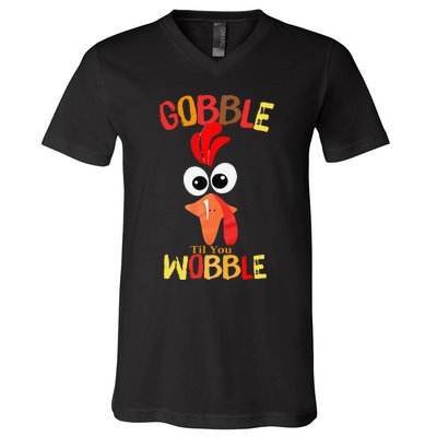 Cute Gobble Til You Wobble Costume Thanksgiving Day Women V-Neck T-Shirt