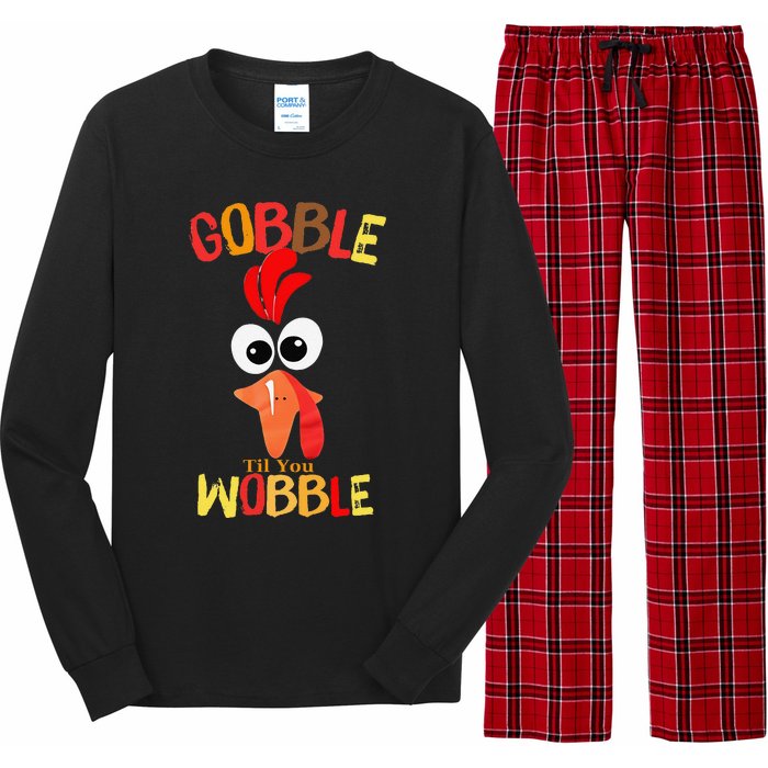 Cute Gobble Til You Wobble Costume Thanksgiving Day Women Long Sleeve Pajama Set