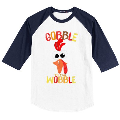 Cute Gobble Til You Wobble Costume Thanksgiving Day Women Baseball Sleeve Shirt